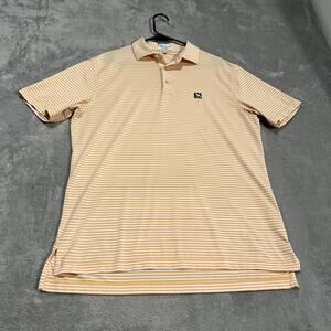 Peter Millar Polo Shirt Mens Medium Orange White Stripe Summer Comfort Golf